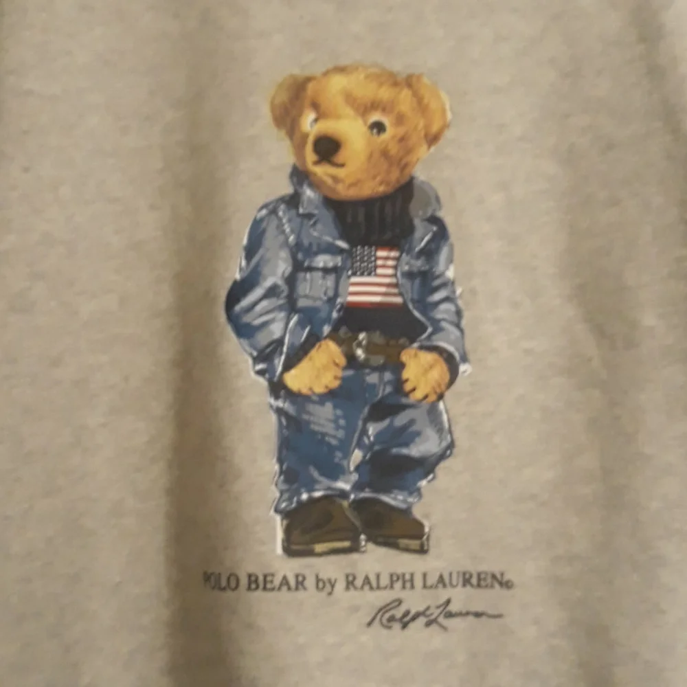 NWT Polo Ralph Lauren Men's  American Flag Denim Bear Sweatshirt - Heather Grey - Picture 5 of 10